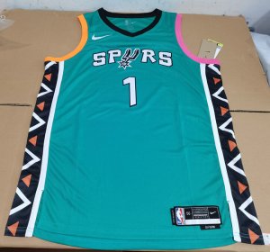 NBA 1 Wembanyama Spurs 22-23 city Maillot bleu imprimé